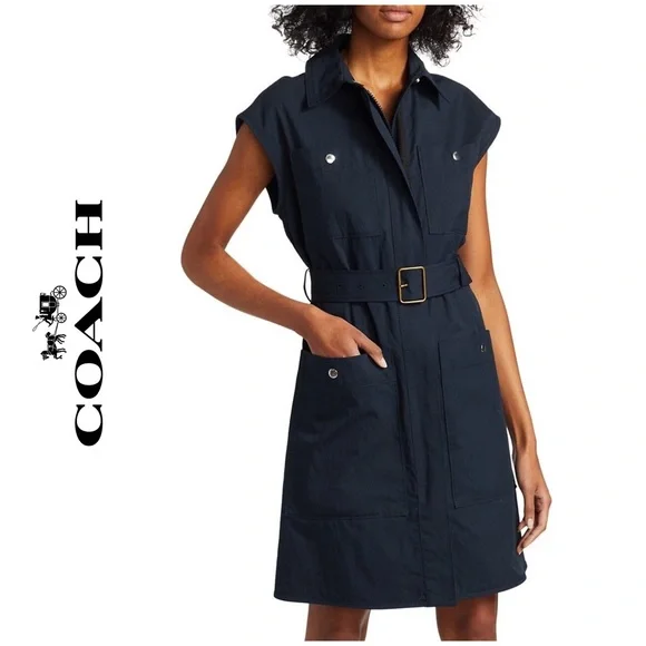 Coach Belted Navy Trench Dress NWT - Picture 1 of 16